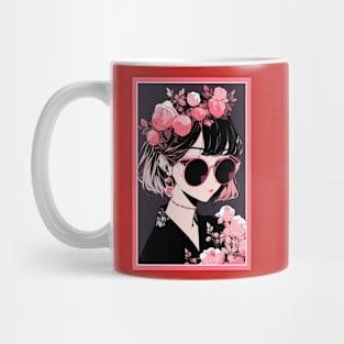 Aesthetic Anime Girl Pink Rosa Black | Quality Aesthetic Anime Design | Chibi Manga Anime Art Mug